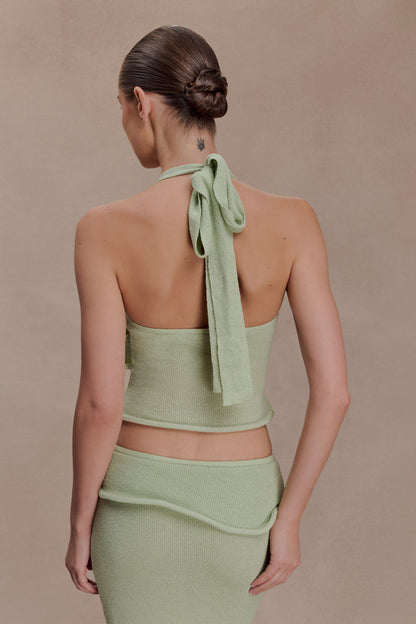 Samira Halter Knit Twist Top - Pastel Green