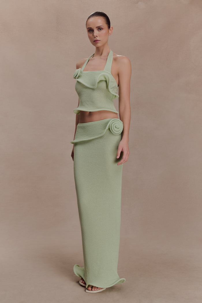 Samira Halter Knit Twist Top - Pastel Green