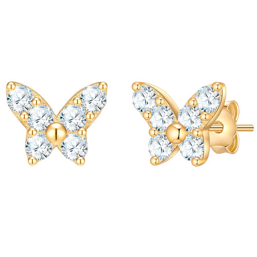Schmetterlings-Ohrstecker gold mit Zirkonia