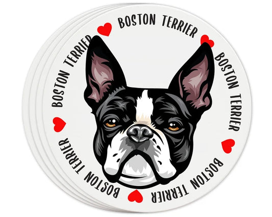 [Set of 4] 4 inch Round Premium Absorbent Ceramic Dog Lover Coasters - Boston Terrier - Christmas by Krebs Wholesale