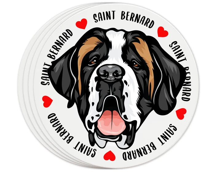 [Set of 4] 4 inch Round Premium Absorbent Ceramic Dog Lover Coasters - Saint Bernard - Christmas by Krebs Wholesale