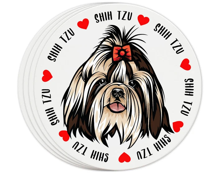 [Set of 4] 4 inch Round Premium Absorbent Ceramic Dog Lover Coasters - Shih Tzu - Christmas by Krebs Wholesale