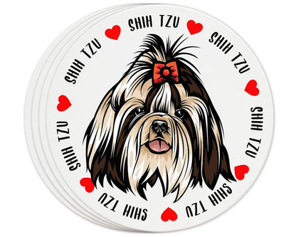 [Set of 4] 4 inch Round Premium Absorbent Ceramic Dog Lover Coasters - Shih Tzu - Christmas by Krebs Wholesale