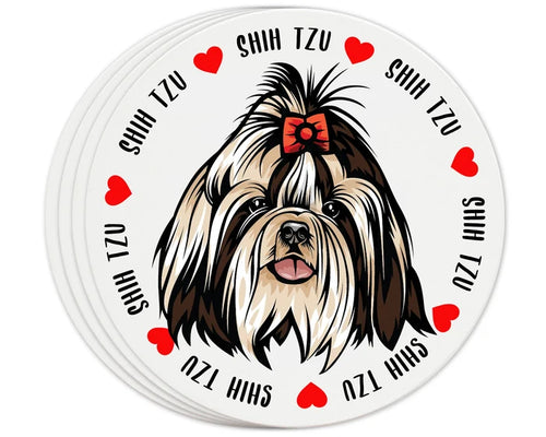 [Set of 4] 4 inch Round Premium Absorbent Ceramic Dog Lover Coasters - Shih Tzu - Christmas by Krebs Wholesale