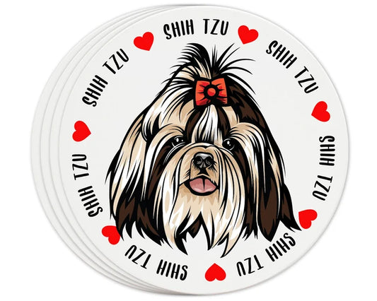[Set of 4] 4 inch Round Premium Absorbent Ceramic Dog Lover Coasters - Shih Tzu - Christmas by Krebs Wholesale
