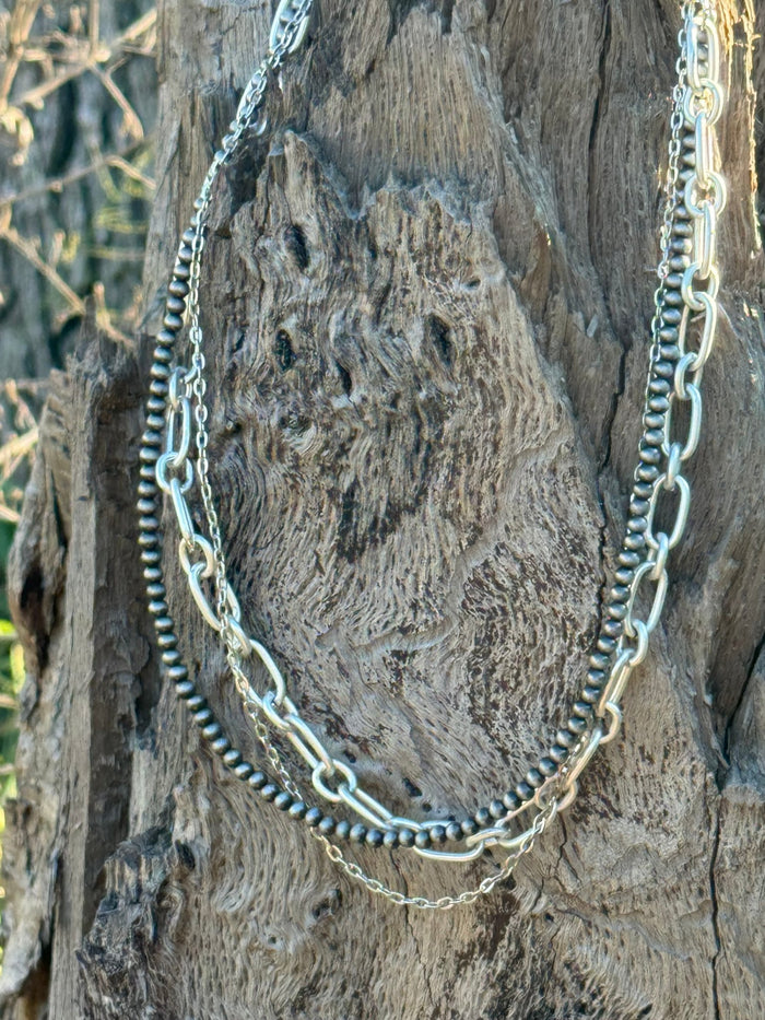 Silver Beads Chain Layer Necklace