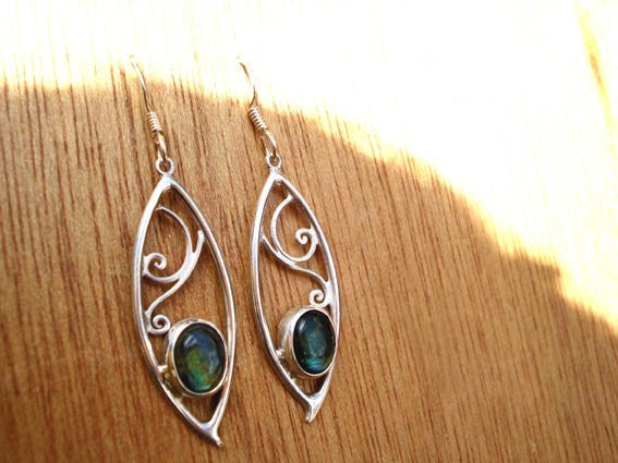 Silver Earrings: - Spirals and Finnish Labradorite