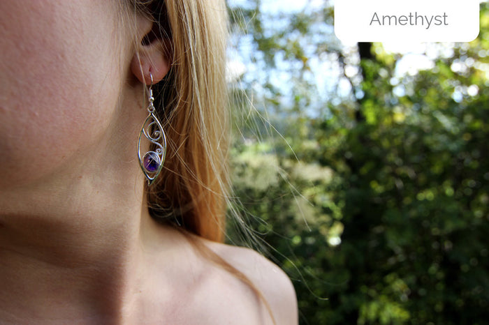 Silver Earrings: - Spirals and Finnish Labradorite