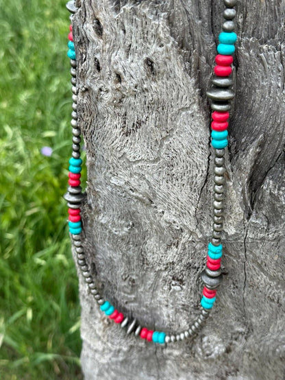 Silver Pearl Multi - Color Stone Beads Necklace