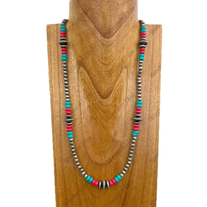 Silver Pearl Multi - Color Stone Beads Necklace