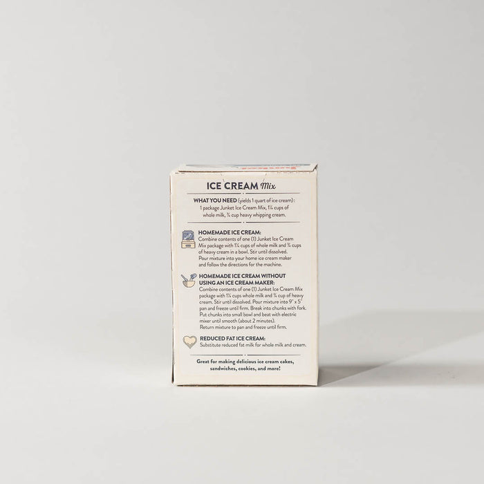 Back view of a single pack of junket very vanilla ice cream on a grey background