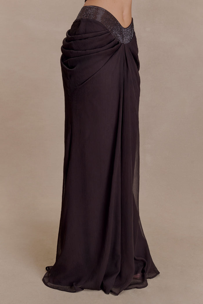 Siren Satin And Diamante Maxi Skirt - Dark Chocolate