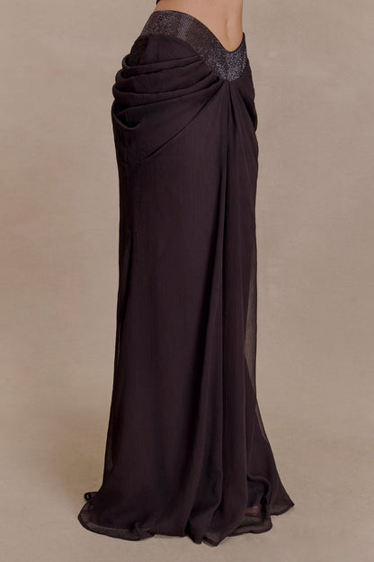 Siren Satin And Diamante Maxi Skirt - Dark Chocolate