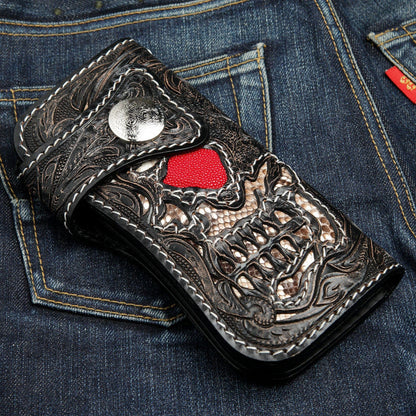 Skull Carved Genuine Leather Large Biker Wallet [2]