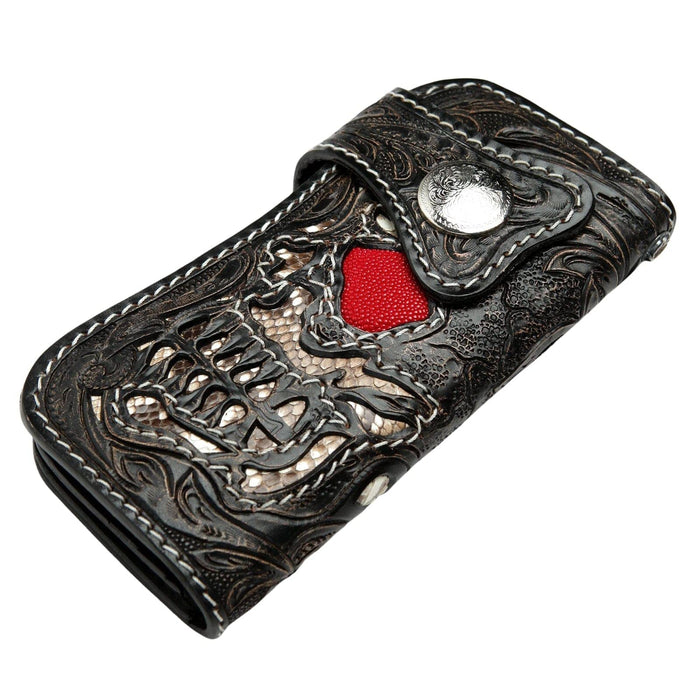 Skull Carved Genuine Leather Large Biker Wallet [3]