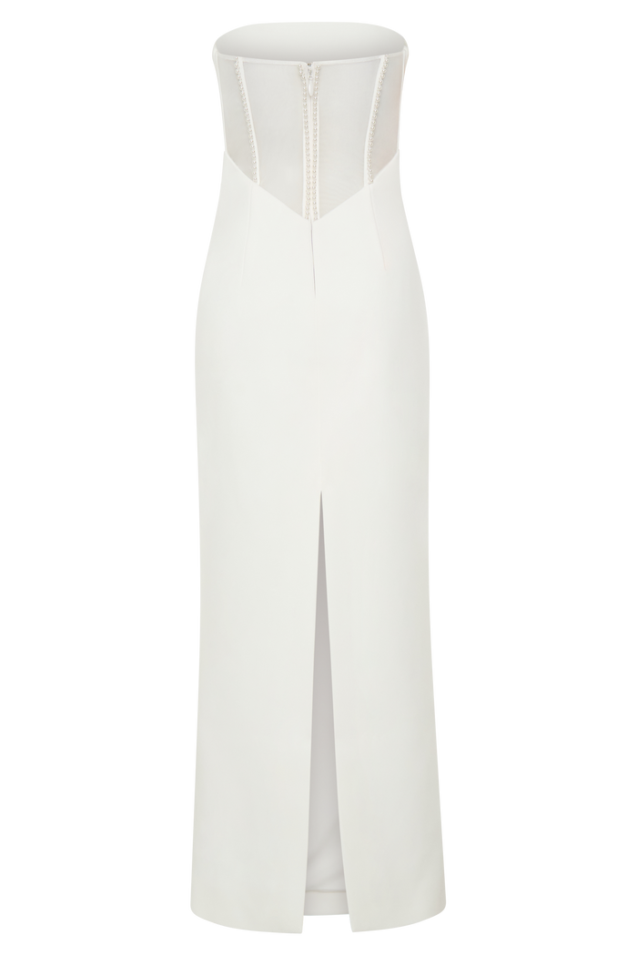 Sloane Strapless Maxi Dress With Pearls - White