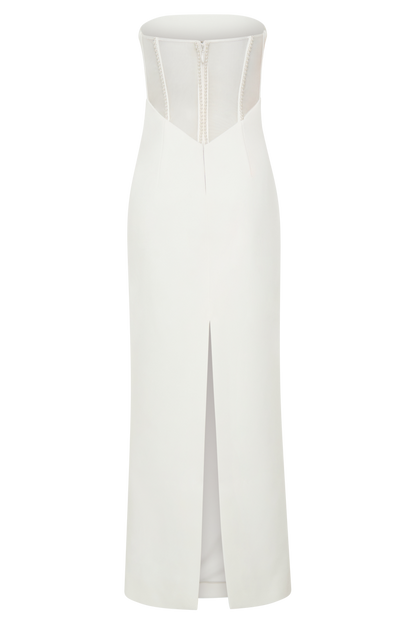 Sloane Strapless Maxi Dress With Pearls - White