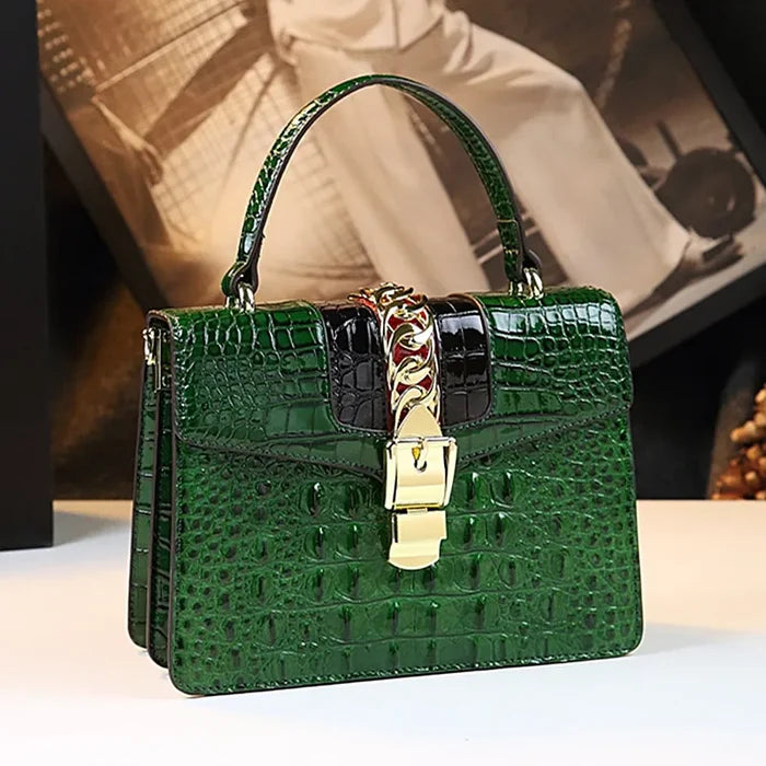 Green crocodile crossbody small square genuine leather evening gala FTF Market UK
