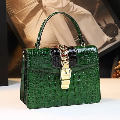 Green crocodile crossbody small square genuine leather evening gala FTF Market UK