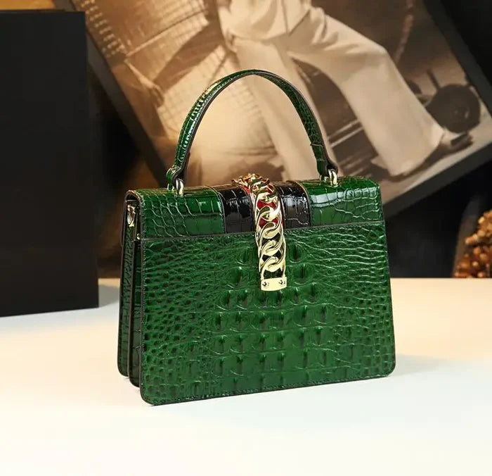 Green crocodile crossbody small square genuine leather evening gala FTF Market UK