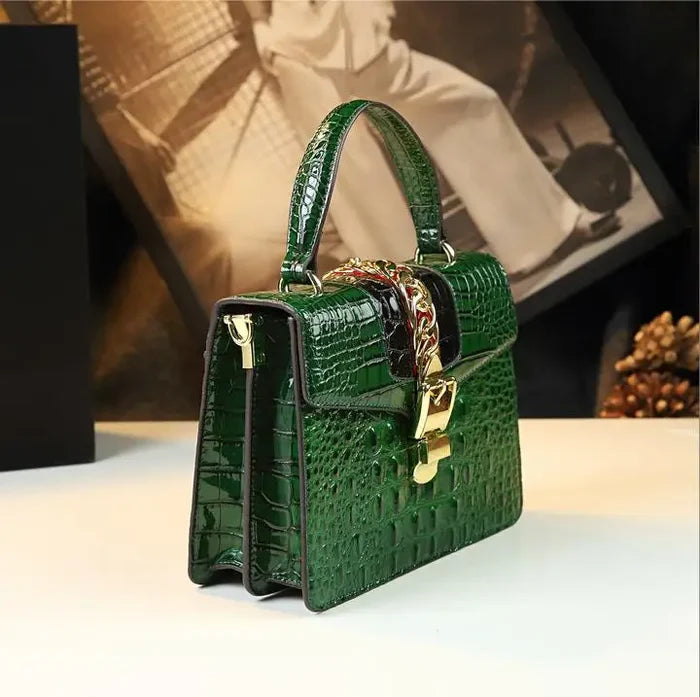 Green crocodile crossbody small square genuine leather evening gala FTF Market UK
