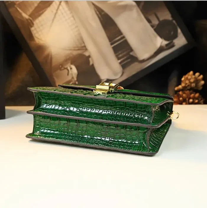 Green crocodile crossbody small square genuine leather evening gala FTF Market UK