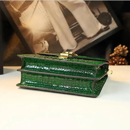 Green crocodile crossbody small square genuine leather evening gala FTF Market UK