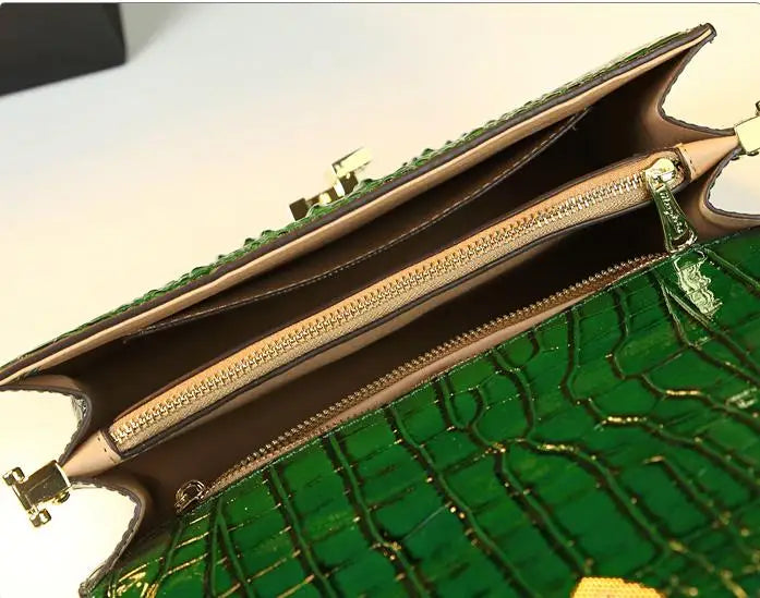 Green crocodile crossbody small square genuine leather evening gala FTF Market UK
