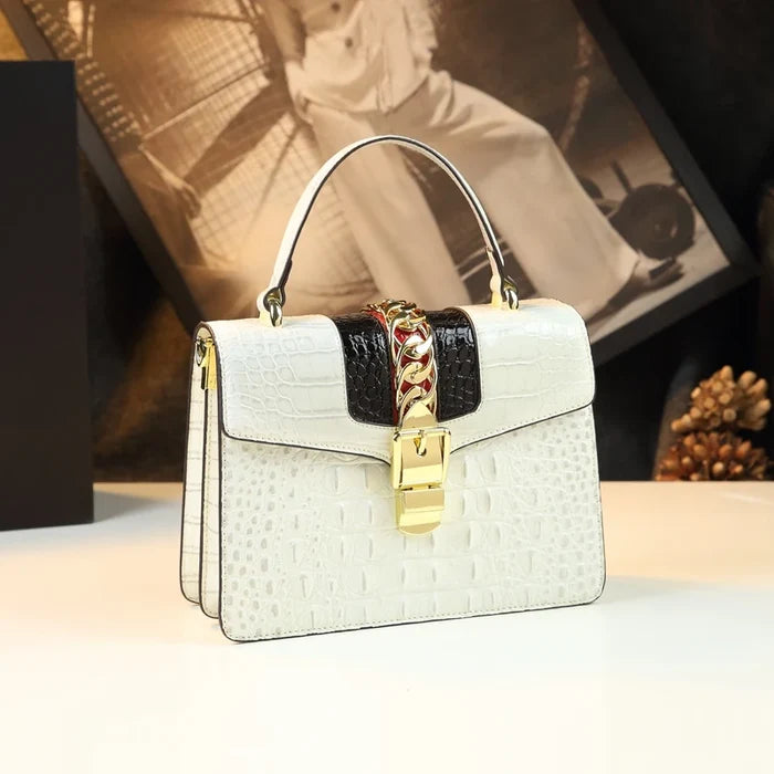White crocodile crossbody small square genuine leather evening gala FTF Market UK