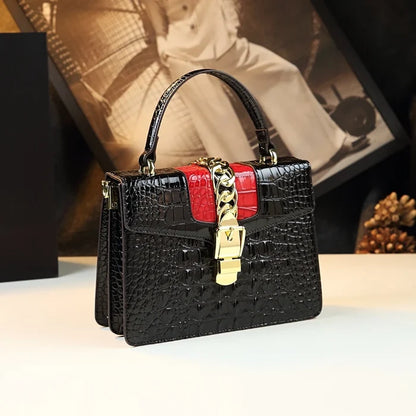 Black crocodile crossbody small square genuine leather evening gala FTF Market UK