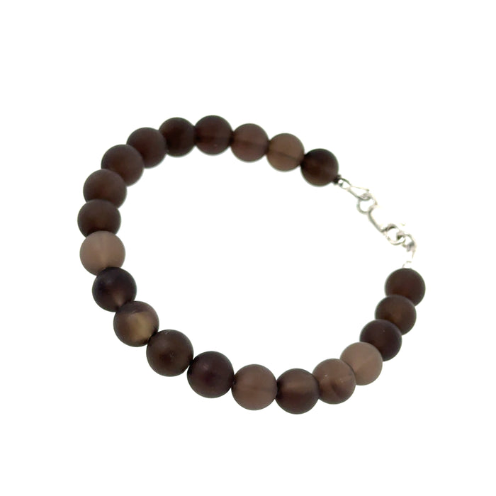 One 6.75'' Smokey Quartz gemstone 8mm smooth matte w/SS lobster claw