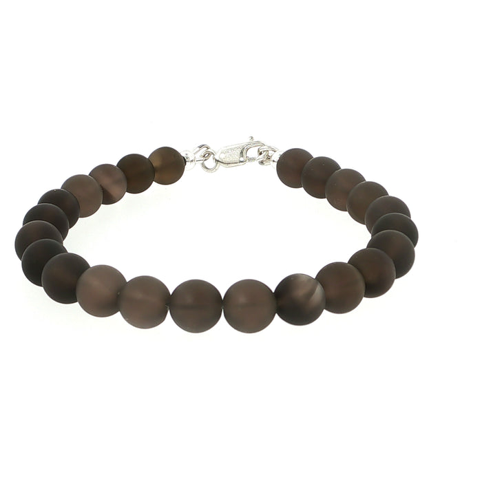 One 7.5'' Smokey Quartz Gemstone Bracelet 8mm smooth matte w/SS lobster claw