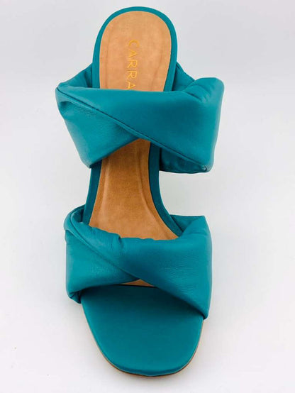 Soft Leather Block Heel Mule Sandle Puffy