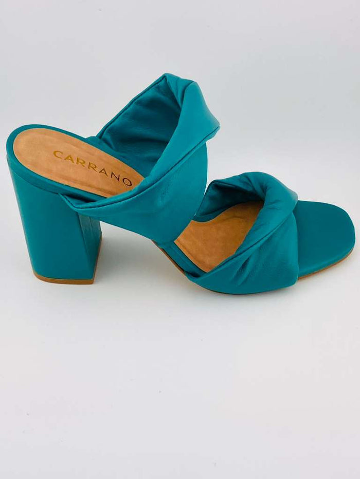 Soft Leather Block Heel Mule Sandle Puffy