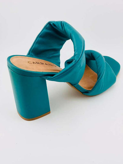 Soft Leather Block Heel Mule Sandle Puffy