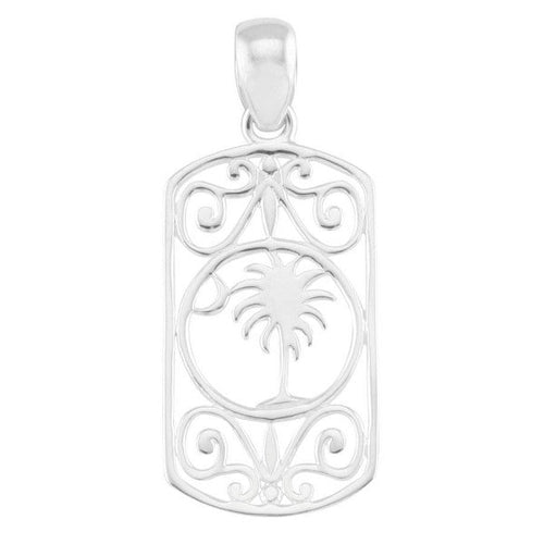 Southern Gates Sterling Silver Framed Rectangular Palmetto Tree and Moon Pendant