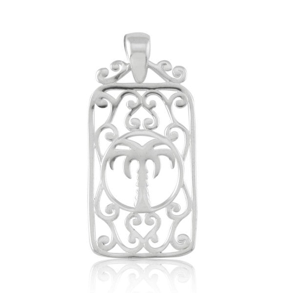 Southern Gates Sterling Silver Rectangular Framed Palmetto Tree Pendant