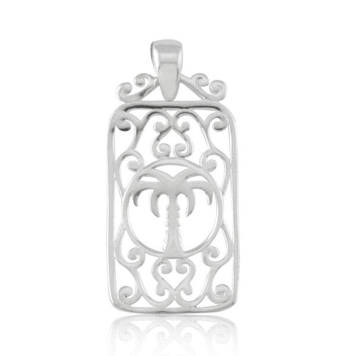 Southern Gates Sterling Silver Rectangular Framed Palmetto Tree Pendant