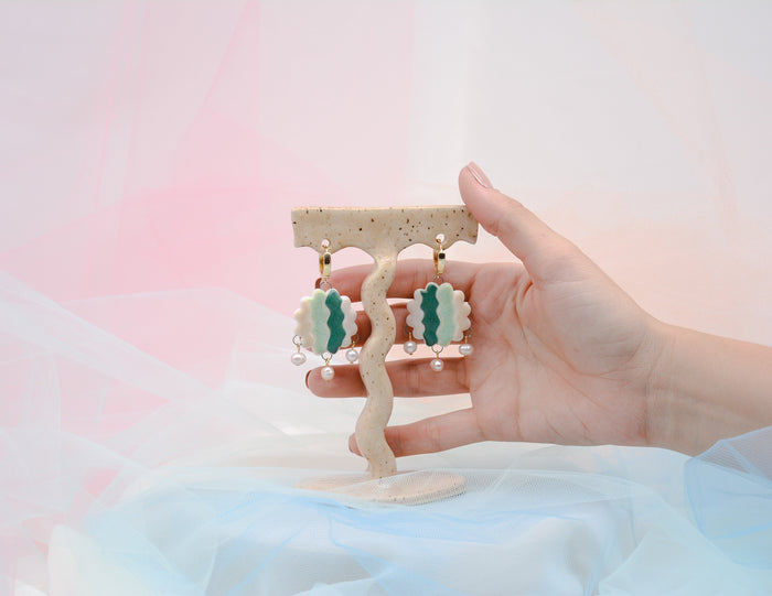Squiggles and Pearls Earrings - Juice Ceramics