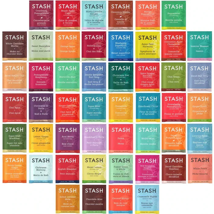 Stash Tea Bags Sampler - Caffeinated, Herbal and Decaf - 50 Ct, 50 Flavors -