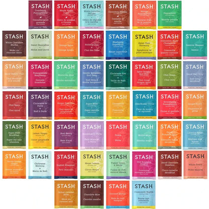 Stash Tea Bags Sampler - Caffeinated, Herbal and Decaf - 50 Ct, 50 Flavors -