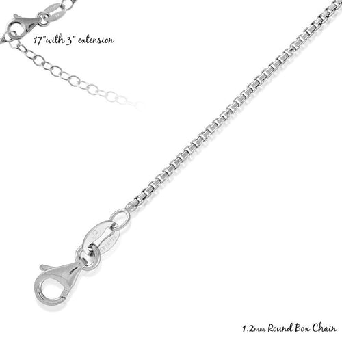 Sterling Silver 1.2mm Round Box Chain Rhodium Plated, 17+3"