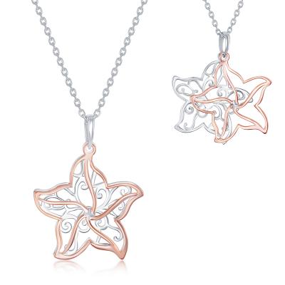 Sterling Silver 16+2" Two-tone Starfish Cutout Necklace