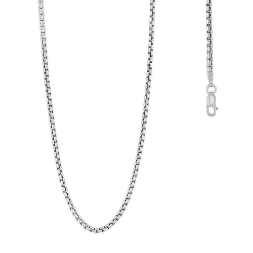 Sterling Silver 2.6mm Rhodium Plated Round Box Chain