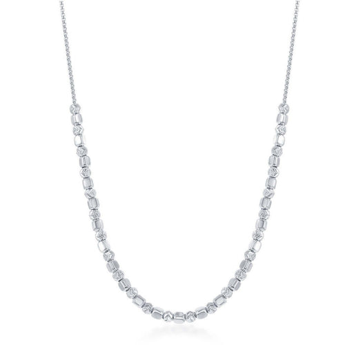 Sterling Silver Alternating Square Bead with Diamond Chevron Cut Bead Necklace