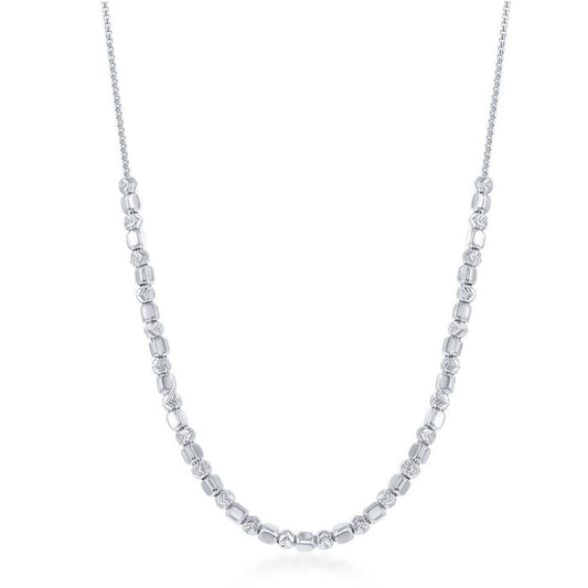 Sterling Silver Alternating Square Bead with Diamond Chevron Cut Bead Necklace