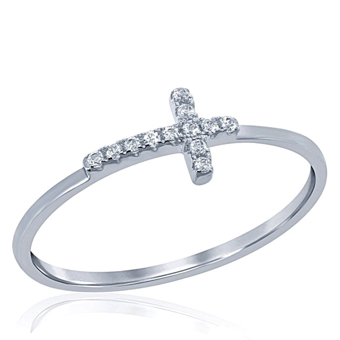 Sterling Silver and Cubic Zirconia Cross Ring