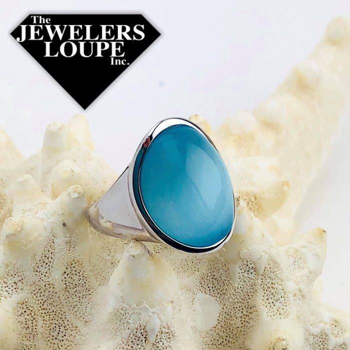 Sterling Silver Aqua Oval Cat’s Eye Ring