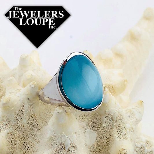 Sterling Silver Aqua Oval Cat’s Eye Ring