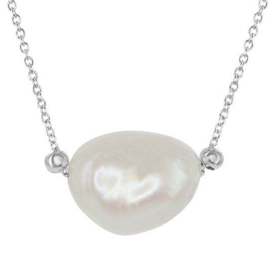 Sterling Silver Center Irregular Oval Freshwater Pearl Necklace